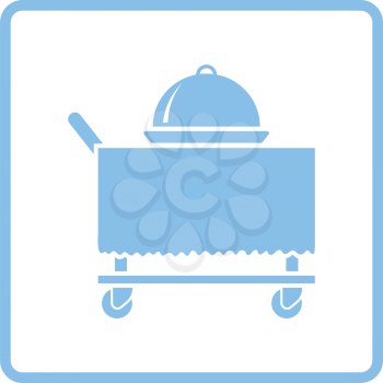 Restaurant  cloche on delivering cart icon. Blue frame design. Vector illustration.