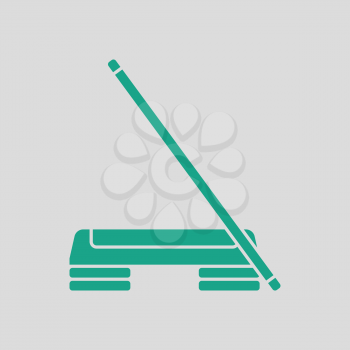 Step board and stick icon. Gray background with green. Vector illustration.