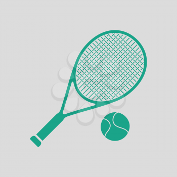 Tennis rocket and ball icon. Gray background with green. Vector illustration.