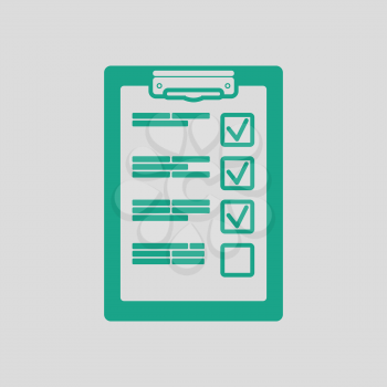 Training plan tablet icon. Gray background with green. Vector illustration.