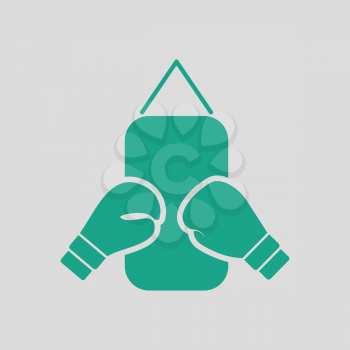 Boxing pear and gloves icon. Gray background with green. Vector illustration.