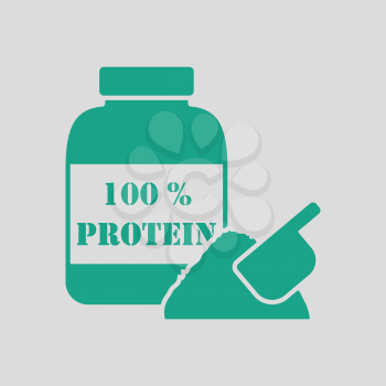 Protein conteiner icon. Gray background with green. Vector illustration.