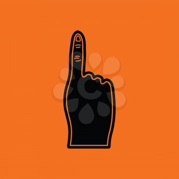 Fans foam finger icon. Orange background with black. Vector illustration.
