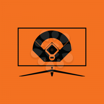 Baseball tv translation icon. Orange background with black. Vector illustration.