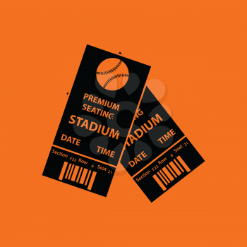 Baseball tickets icon. Orange background with black. Vector illustration.
