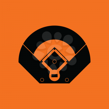 Baseball field aerial view icon. Orange background with black. Vector illustration.