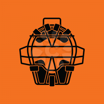 Baseball face protector icon. Orange background with black. Vector illustration.
