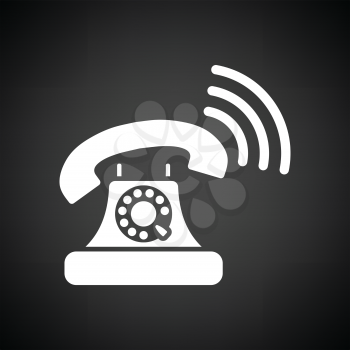 Old telephone icon. Black background with white. Vector illustration.