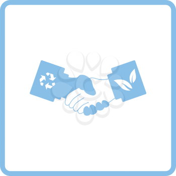 Ecological handshakes icon. Blue frame design. Vector illustration.