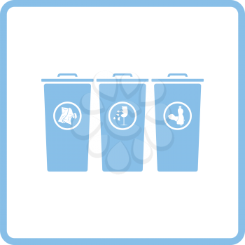 Garbage containers with separated trash icon. Blue frame design. Vector illustration.