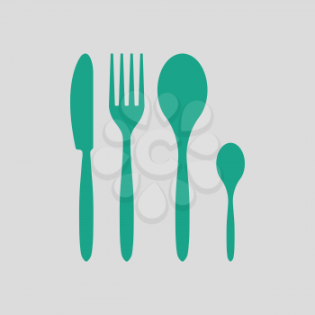 Silverware set icon. Gray background with green. Vector illustration.