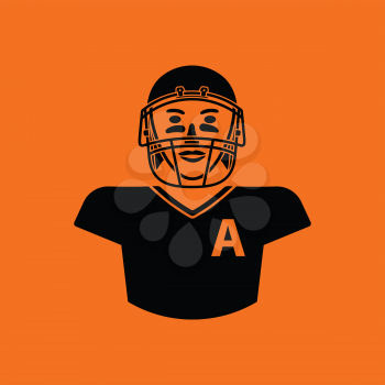 American football player icon. Orange background with black. Vector illustration.