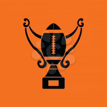 American football trophy cup icon. Orange background with black. Vector illustration.