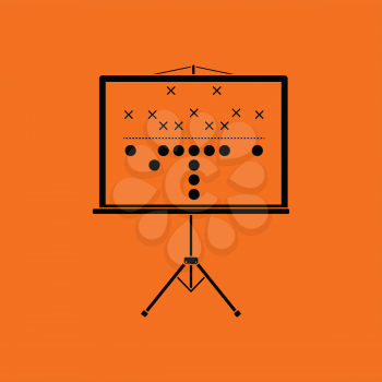 American football game plan stand icon. Orange background with black. Vector illustration.