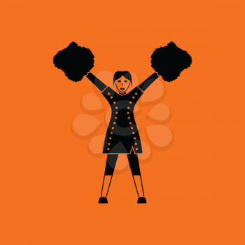 American football cheerleader girl icon. Orange background with black. Vector illustration.