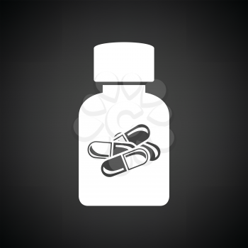 Pills bottle icon. Black background with white. Vector illustration.