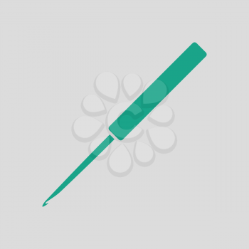 Crochet hook icon. Gray background with green. Vector illustration.