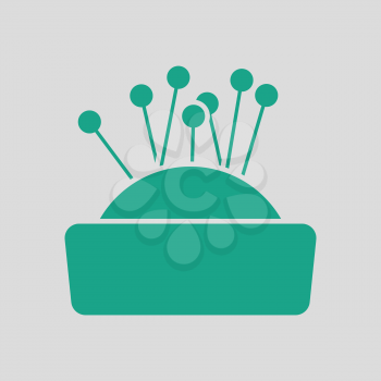 Pin cushion icon. Gray background with green. Vector illustration.