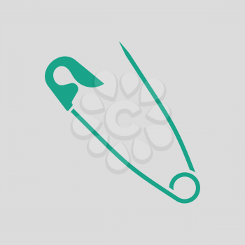 Tailor safety pin icon. Gray background with green. Vector illustration.