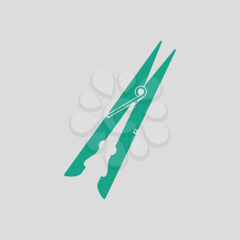 Cloth peg icon. Gray background with green. Vector illustration.