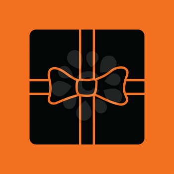 Gift box with ribbon icon. Orange background with black. Vector illustration.