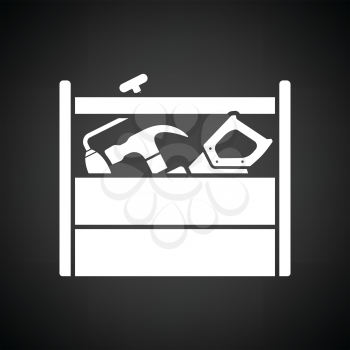Retro tool box icon. Black background with white. Vector illustration.