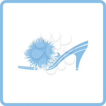 Woman pom-pom shoe icon. Blue frame design. Vector illustration.