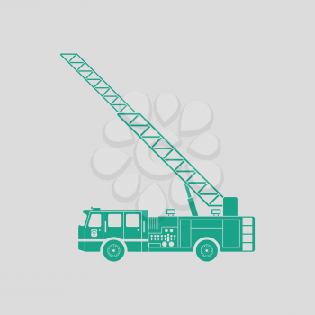 Fire service truck icon. Gray background with green. Vector illustration.