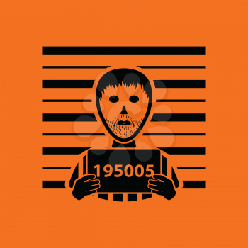 Prisoner in front of wall with scale icon. Orange background with black. Vector illustration.