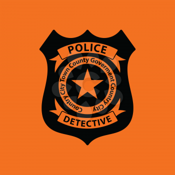 Police badge icon. Orange background with black. Vector illustration.