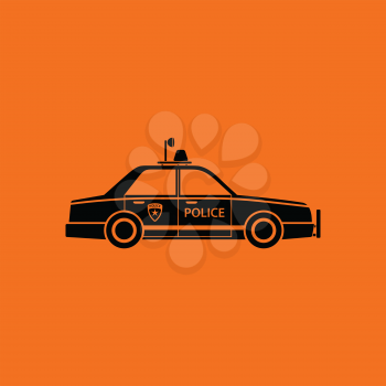 Police car icon. Orange background with black. Vector illustration.