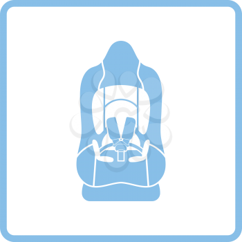 Baby car seat icon. Blue frame design. Vector illustration.