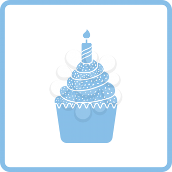First birthday cake icon. Blue frame design. Vector illustration.