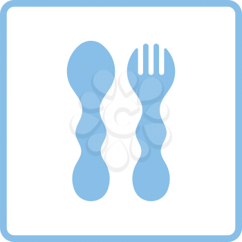 Baby spoon and fork icon. Blue frame design. Vector illustration.