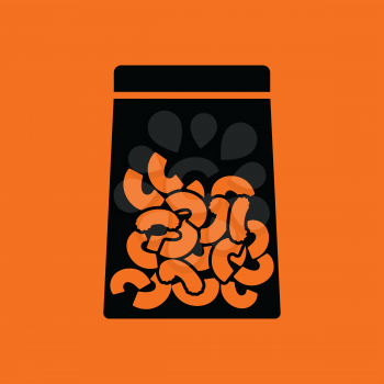 Macaroni package icon. Orange background with black. Vector illustration.