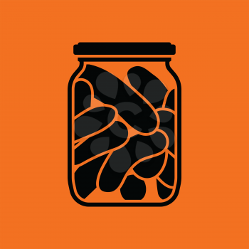 Canned cucumbers icon. Orange background with black. Vector illustration.