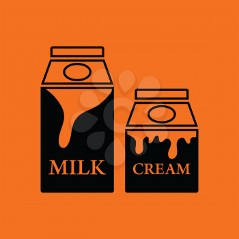 Milk and cream container icon. Orange background with black. Vector illustration.