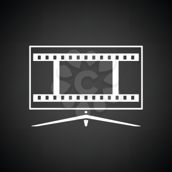 Cinema TV screen icon. Black background with white. Vector illustration.