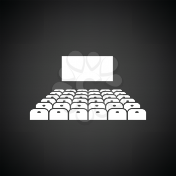 Cinema auditorium icon. Black background with white. Vector illustration.