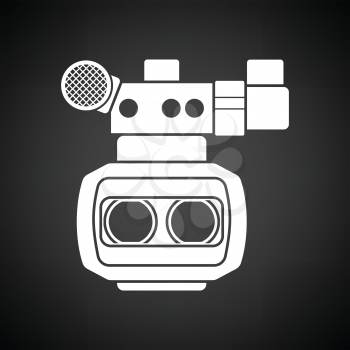 3d movie camera icon. Black background with white. Vector illustration.