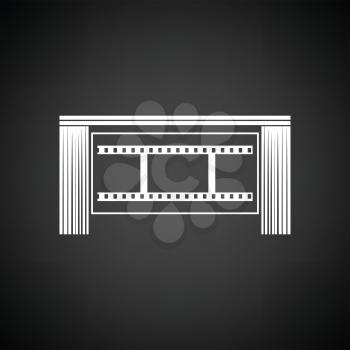Cinema theater auditorium icon. Black background with white. Vector illustration.