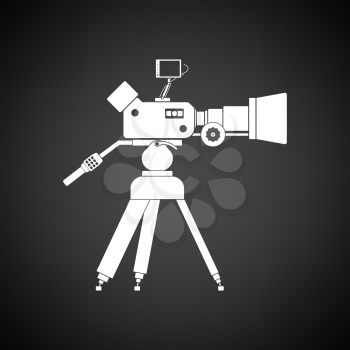 Movie camera icon. Black background with white. Vector illustration.