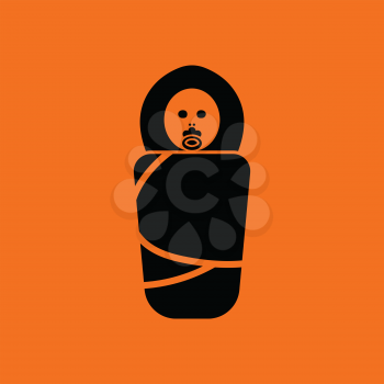 Wrapped infant ico. Orange background with black. Vector illustration.