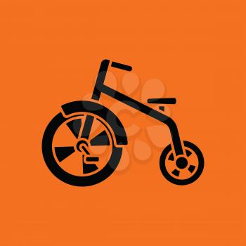 Baby trike ico. Orange background with black. Vector illustration.