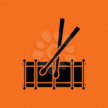 Drum toy ico. Orange background with black. Vector illustration.