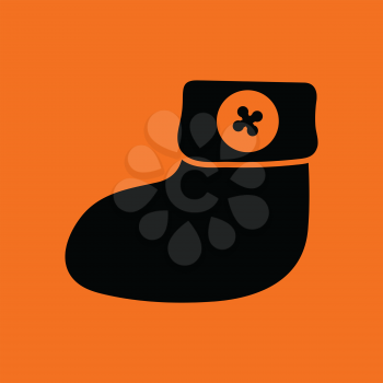 Baby bootie ico. Orange background with black. Vector illustration.