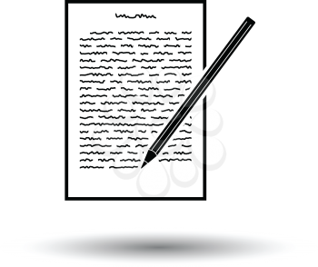 Sheet with text and pencil icon. White background with shadow design. Vector illustration.