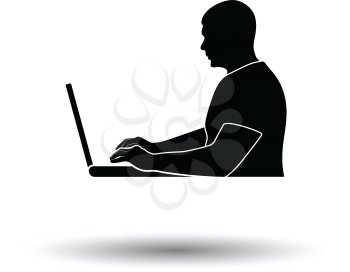 Writer at the work icon. White background with shadow design. Vector illustration.