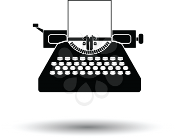 Typewriter icon. White background with shadow design. Vector illustration.