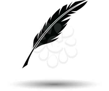 Writing feather icon. White background with shadow design. Vector illustration.